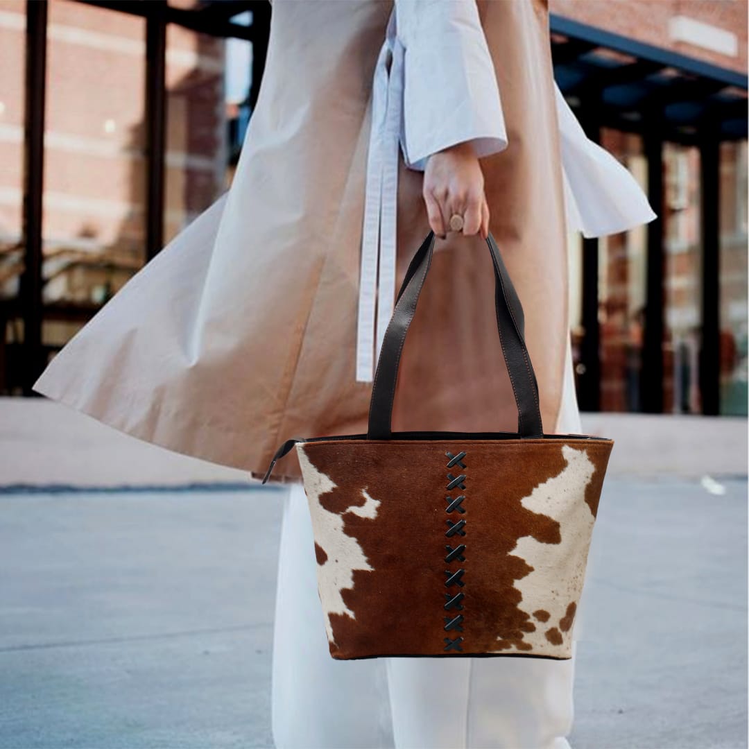 Handcrafted Cowhide Leather Tote Bag – Premium Hair-On Hide Shoulder Bag