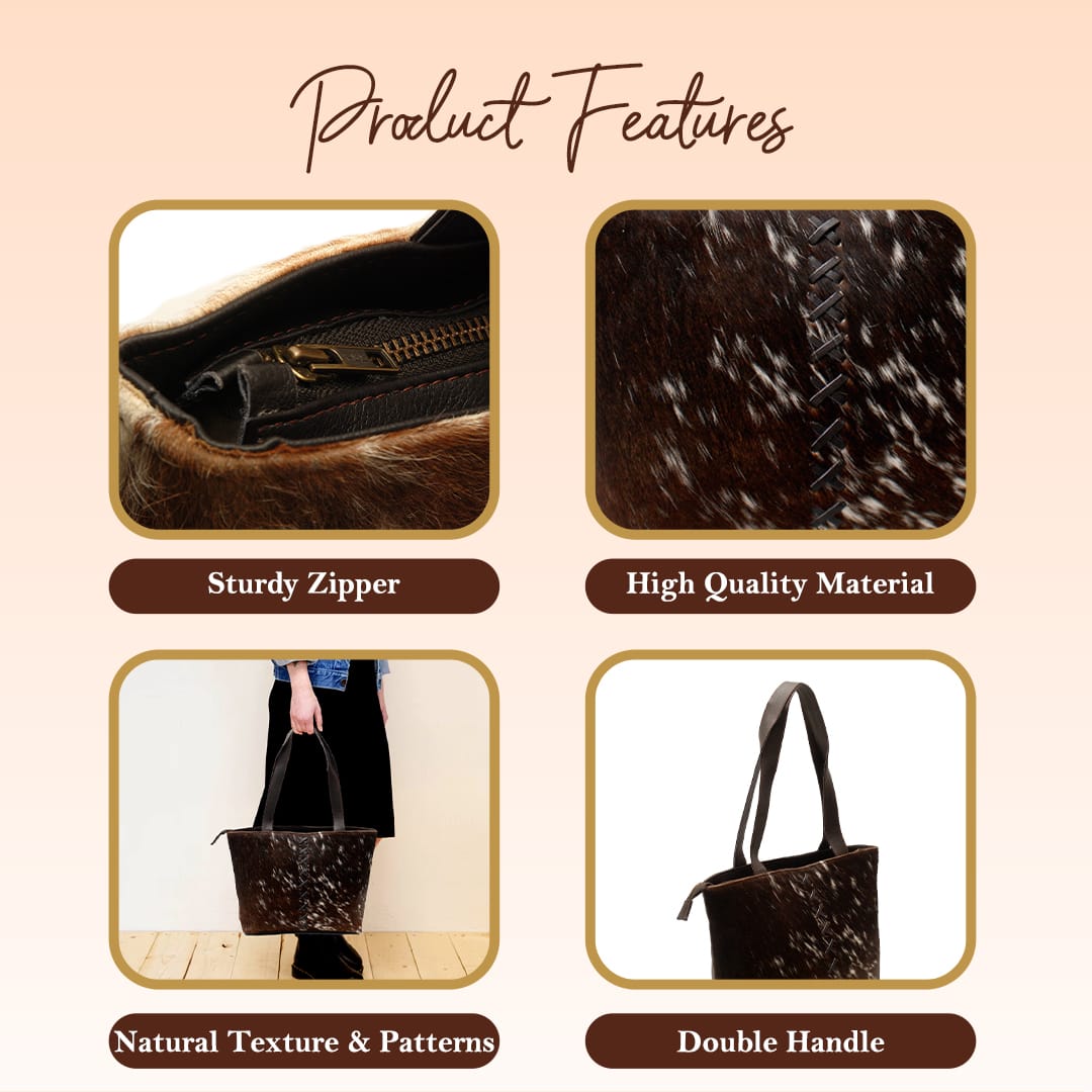 Handcrafted Cowhide Leather Tote Bag – Premium Hair-On Hide Shoulder Bag