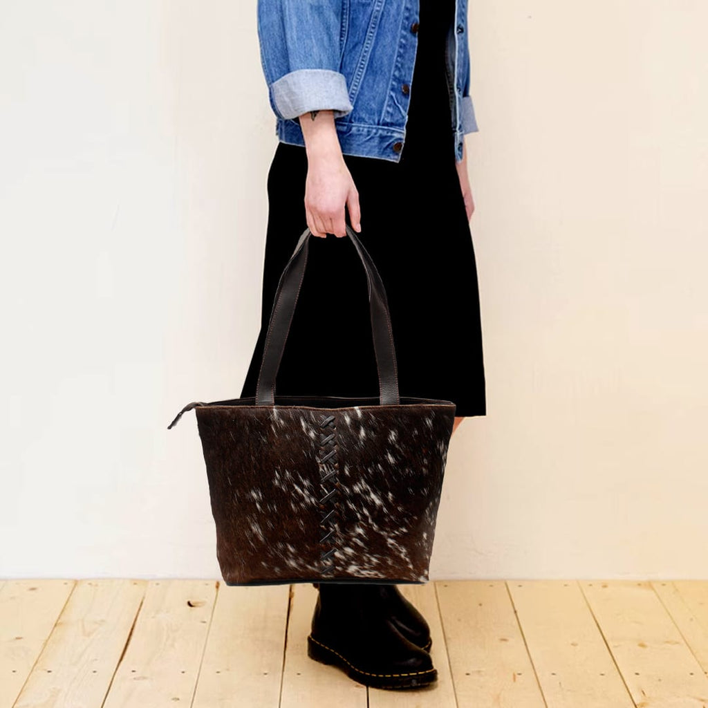 Handcrafted Cowhide Leather Tote Bag – Premium Hair-On Hide Shoulder Bag