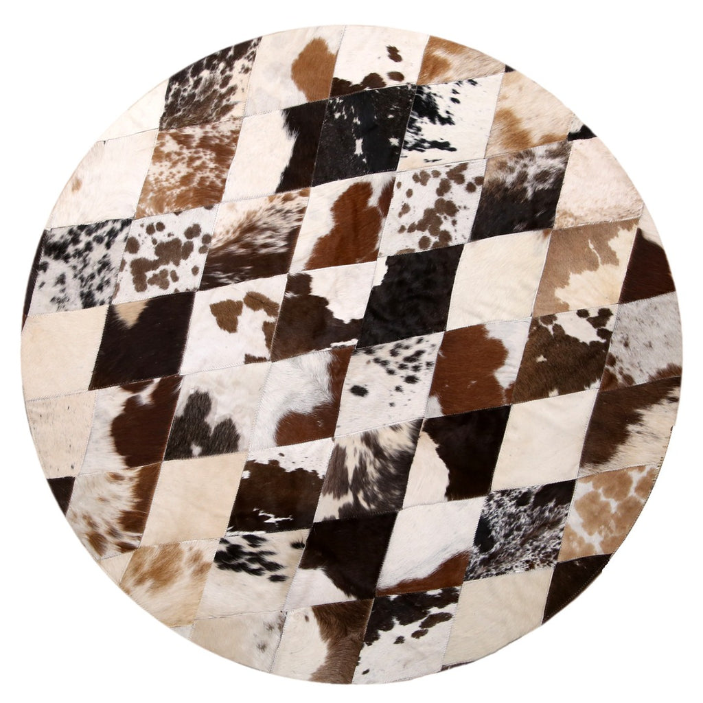 Luxury Genuine Leather Patchwork Rug – Modern Gradient Cowhide Carpet