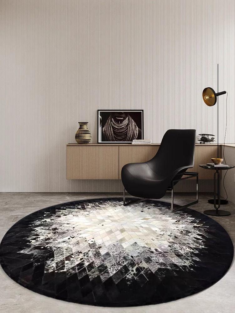 Luxury Genuine Leather Patchwork Rug – Modern Gradient Cowhide Carpet