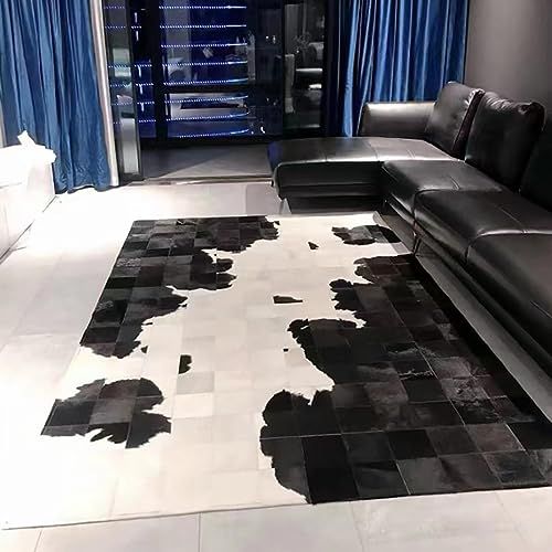 Luxury Genuine Leather Patchwork Rug – Modern Gradient Cowhide Carpet