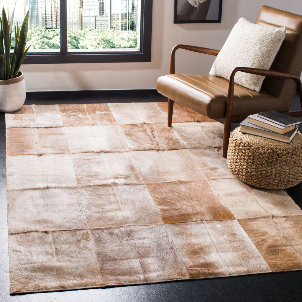 Luxury Genuine Leather Patchwork Rug – Modern Gradient Cowhide Carpet