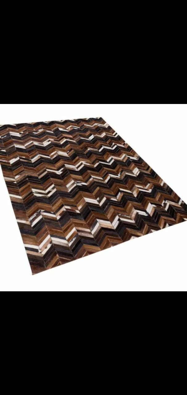 Luxury Genuine Leather Patchwork Rug – Modern Gradient Cowhide Carpet