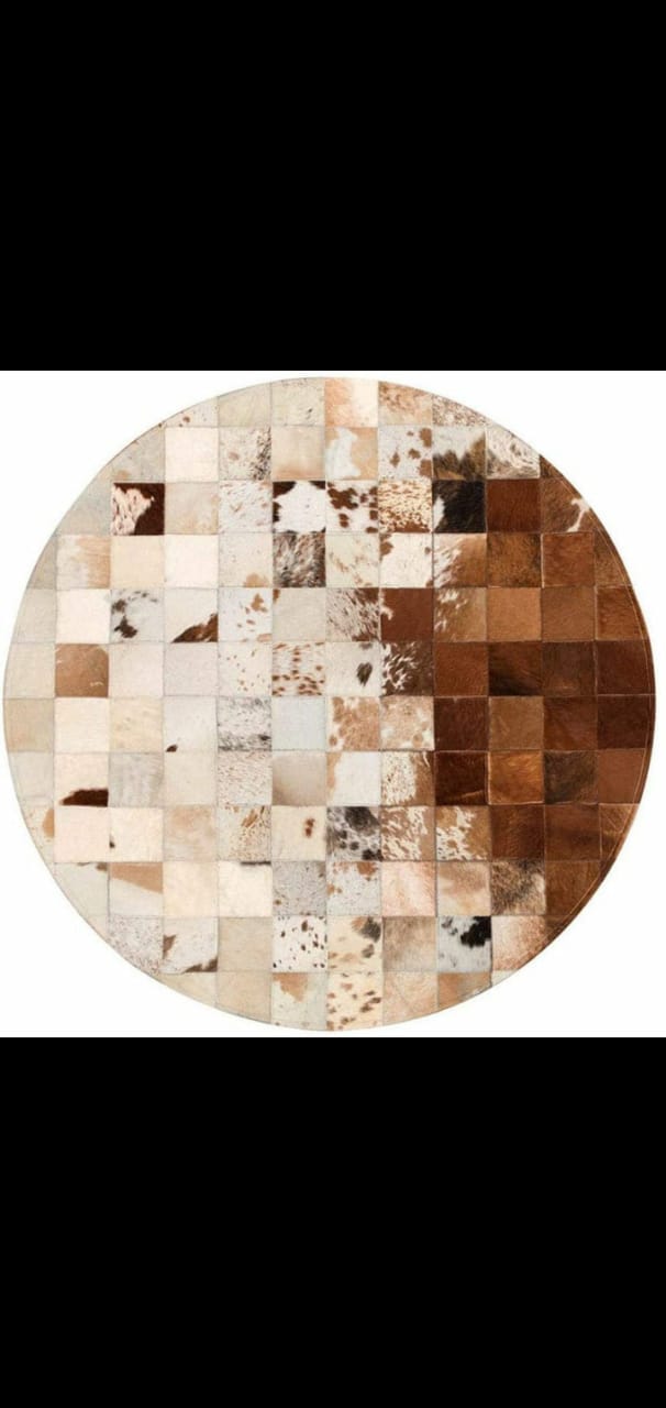 Luxury Genuine Leather Patchwork Rug – Modern Gradient Cowhide Carpet