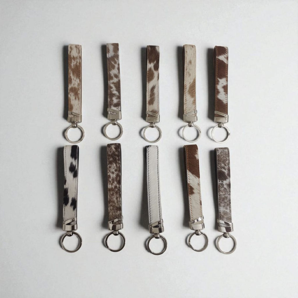 Handcrafted Cowhide Leather Keychain Loop – Premium Hair-on Hide Key Ring