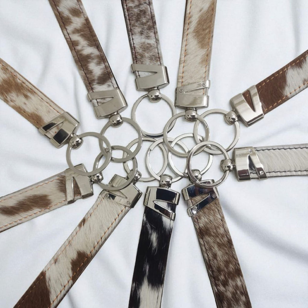 Handcrafted Cowhide Leather Keychain Loop – Premium Hair-on Hide Key Ring