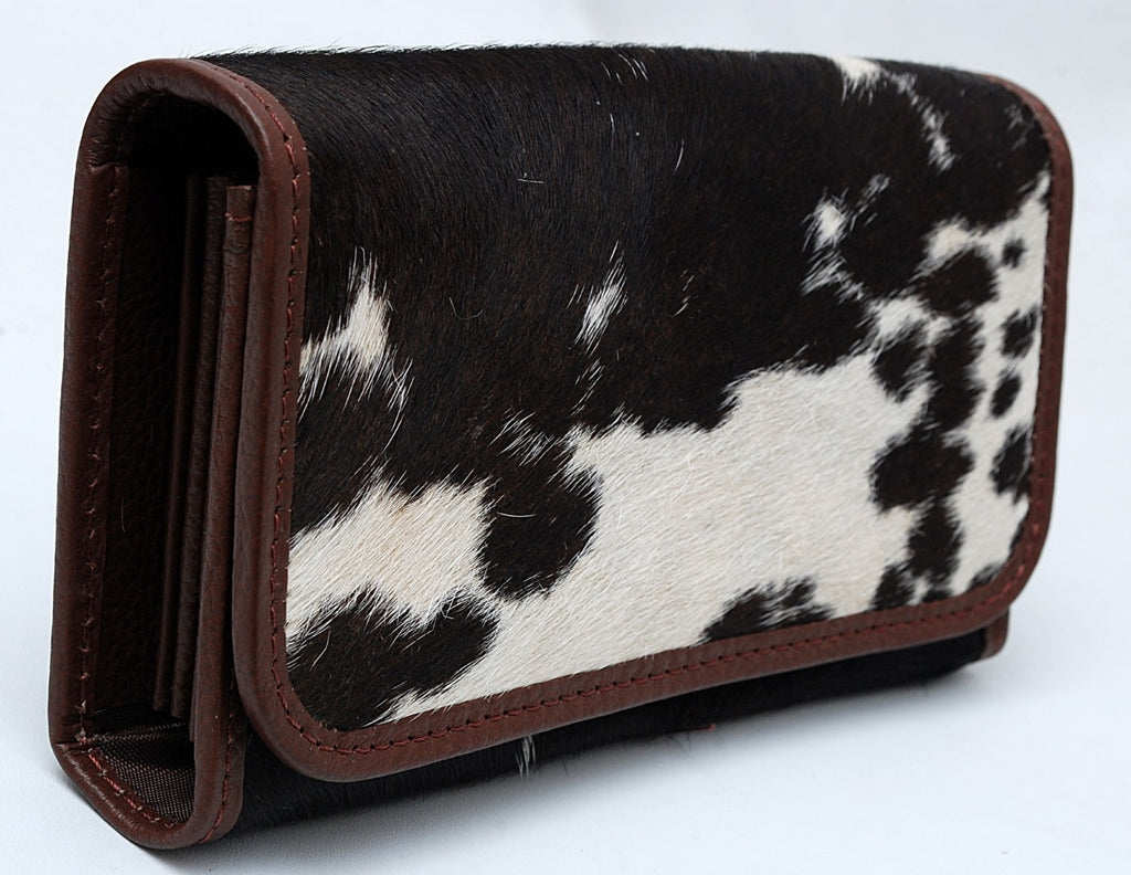Premium Cowhide Leather Zip Wallet – Brown & White Hair-on Hide