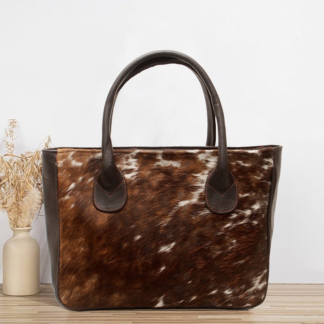 Premium Cowhide Leather Tote Bag – Handmade Genuine Hair-On Hide Handbag