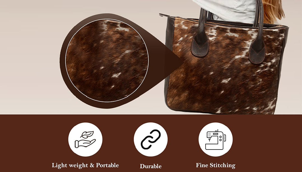 Premium Cowhide Leather Tote Bag – Handmade Genuine Hair-On Hide Handbag