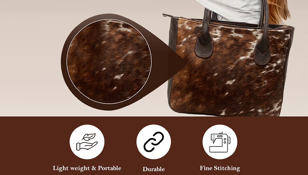 Premium Cowhide Leather Tote Bag – Handmade Genuine Hair-On Hide Handbag