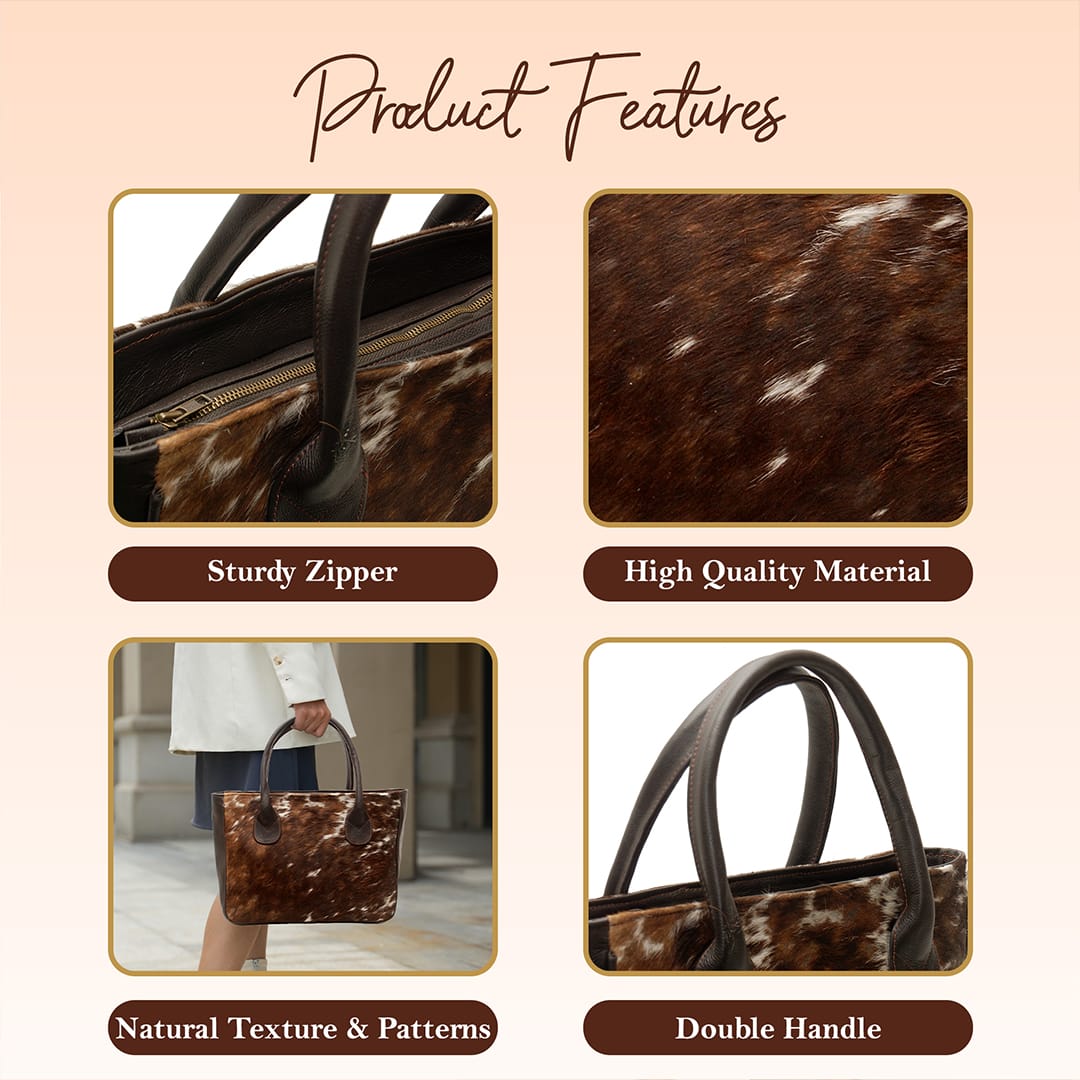 Premium Cowhide Leather Tote Bag – Handmade Genuine Hair-On Hide Handbag