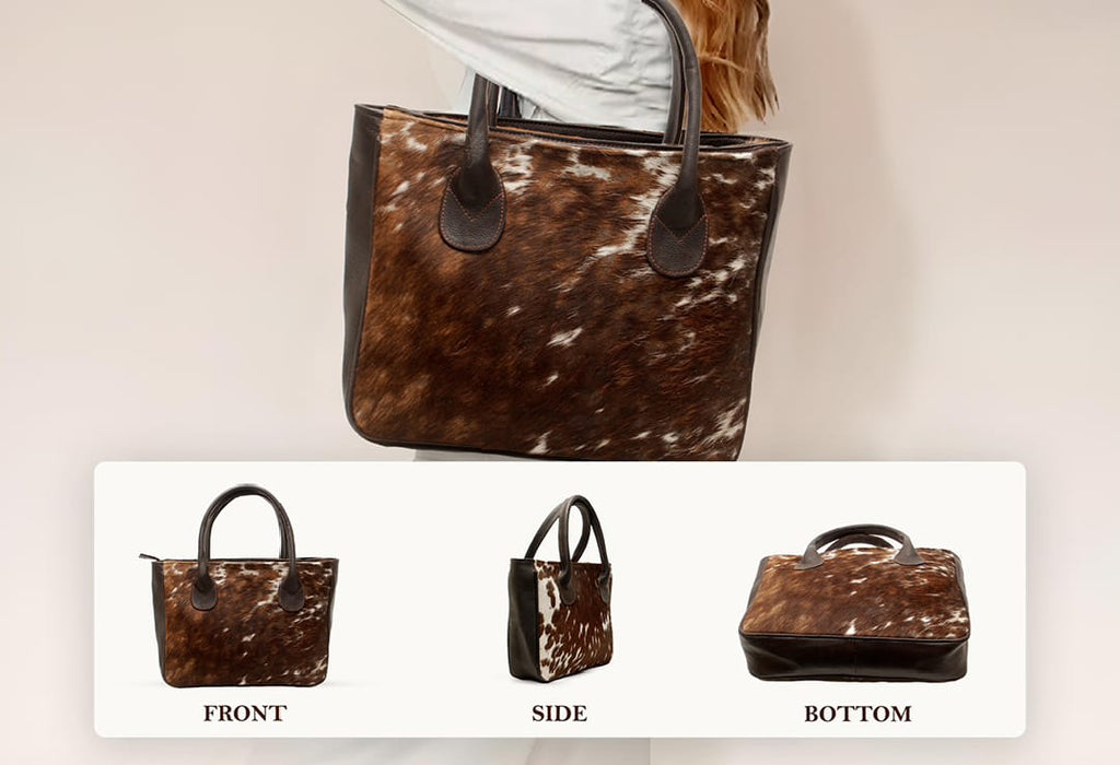Premium Cowhide Leather Tote Bag – Handmade Genuine Hair-On Hide Handbag