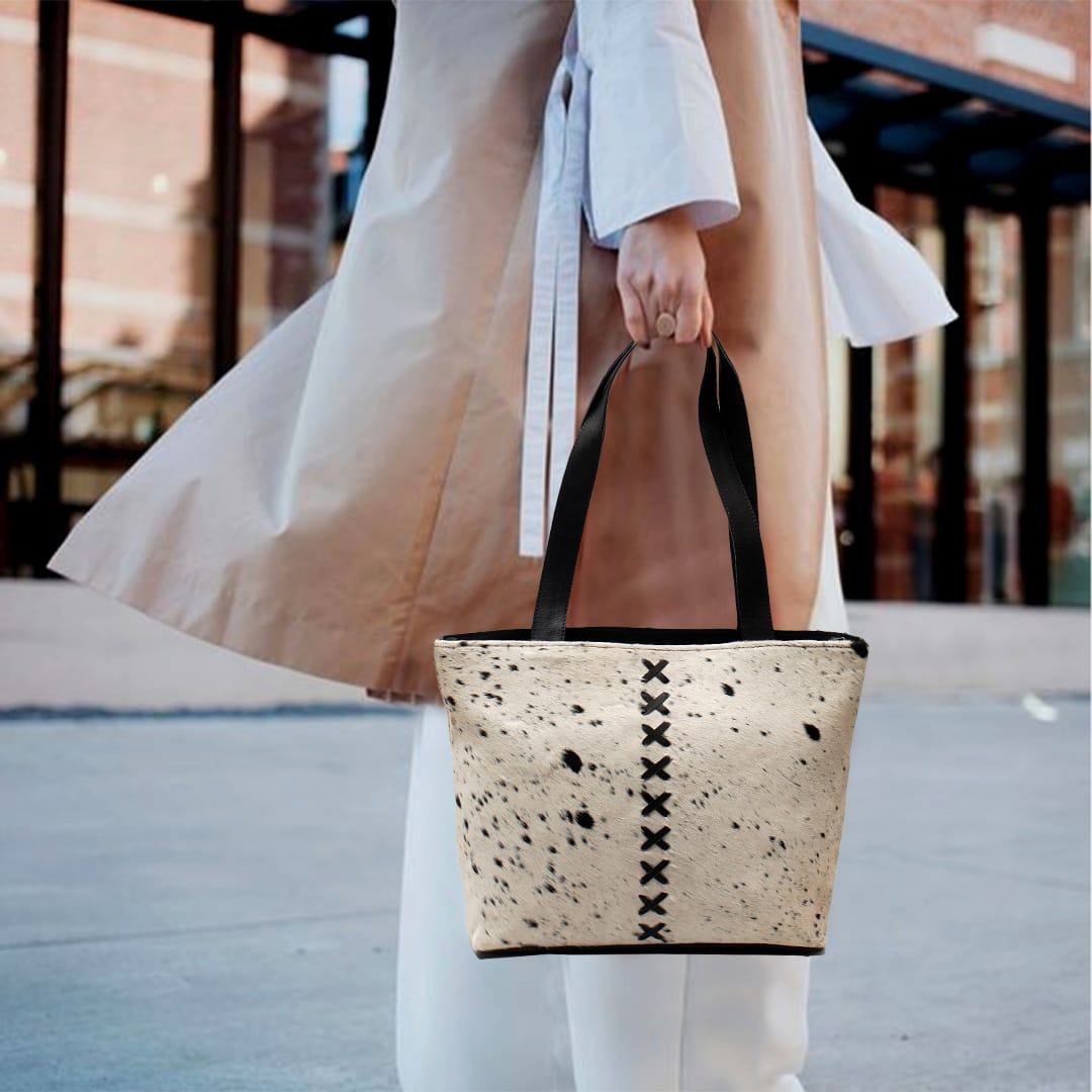 Premium Cowhide Leather Tote Bag – Handmade Genuine Hair-On Hide Handbag
