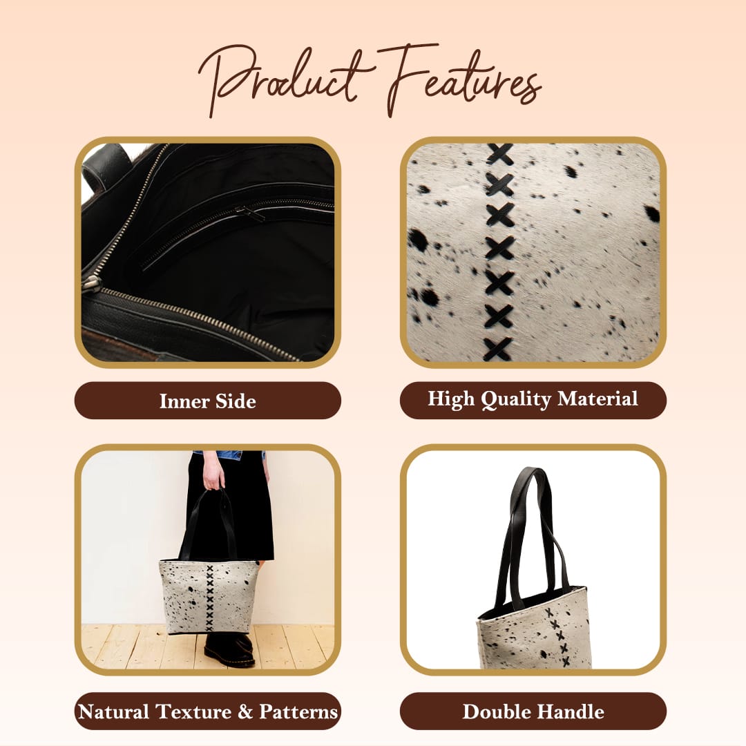 Premium Cowhide Leather Tote Bag – Handmade Genuine Hair-On Hide Handbag