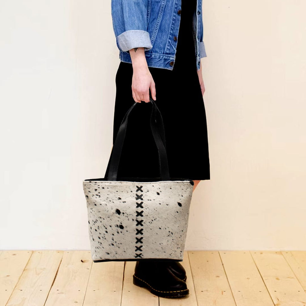 Premium Cowhide Leather Tote Bag – Handmade Genuine Hair-On Hide Handbag