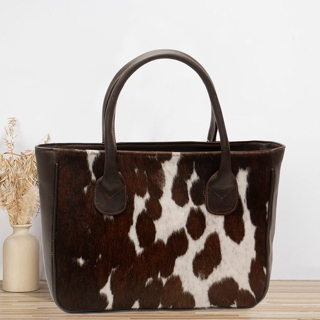 Premium Cowhide Leather Tote Bag – Handmade Genuine Hair-On Hide Handbag