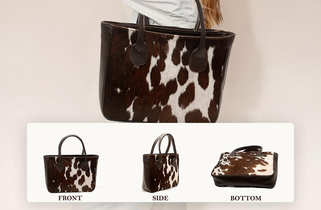 Premium Cowhide Leather Tote Bag – Handmade Genuine Hair-On Hide Handbag