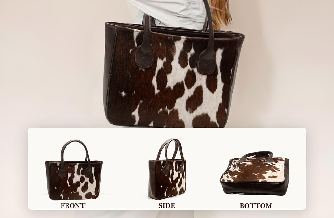 Premium Cowhide Leather Tote Bag – Handmade Genuine Hair-On Hide Handbag