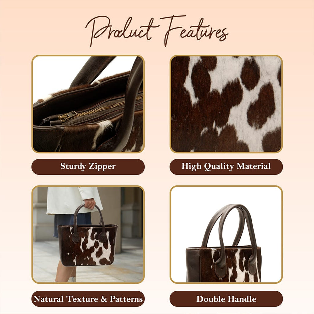 Premium Cowhide Leather Tote Bag – Handmade Genuine Hair-On Hide Handbag