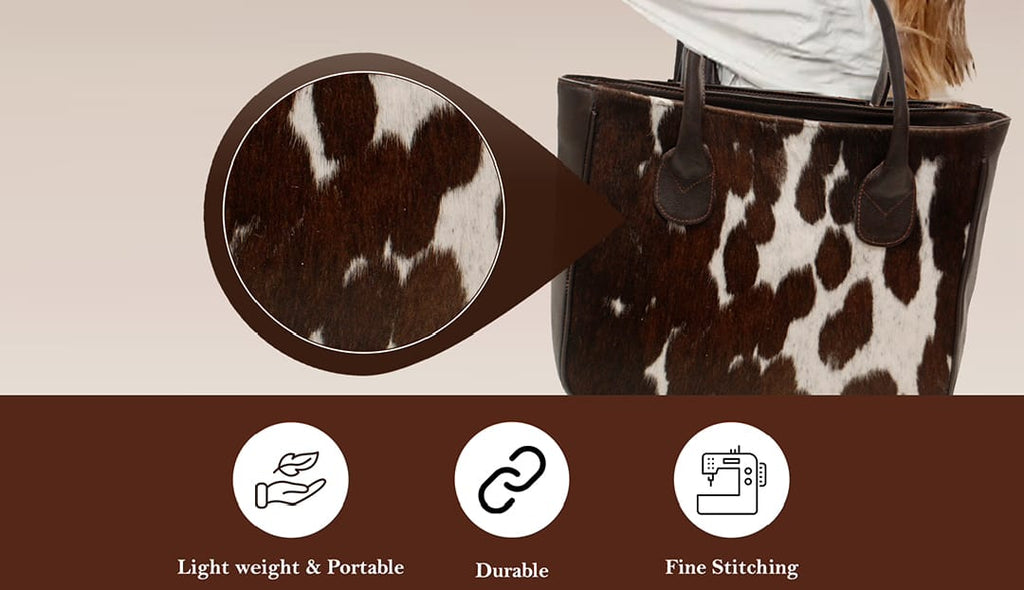 Premium Cowhide Leather Tote Bag – Handmade Genuine Hair-On Hide Handbag