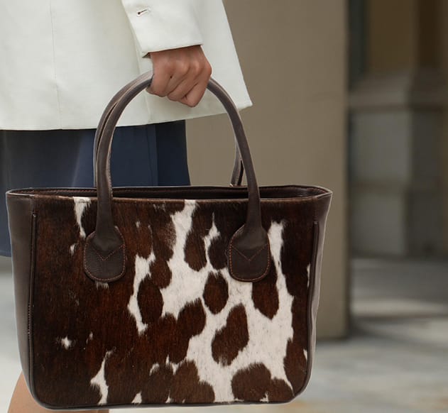 Premium Cowhide Leather Tote Bag – Handmade Genuine Hair-On Hide Handbag
