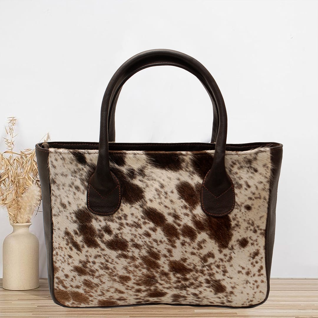 Premium Cowhide Leather Tote Bag – Handmade Genuine Hair-On Hide Handbag