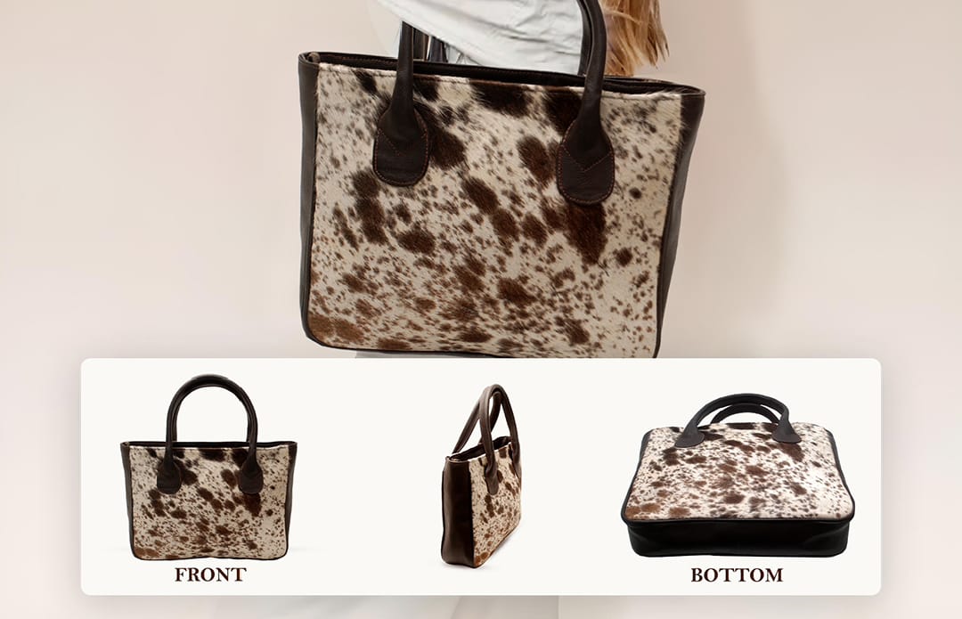 Premium Cowhide Leather Tote Bag – Handmade Genuine Hair-On Hide Handbag